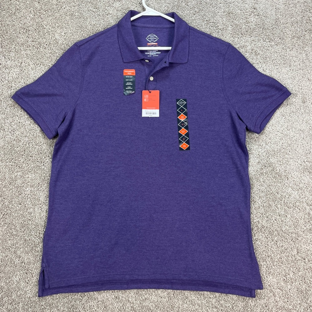 St Johns Bay Mens Performance Polo Shirt Purple Quick Dry Easy Care‎ Size L NEW